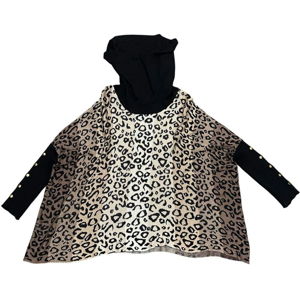 Joseph Allen Womens Turtleneck Brown Black Poncho‎ Animal Print Sweater 1X Plus